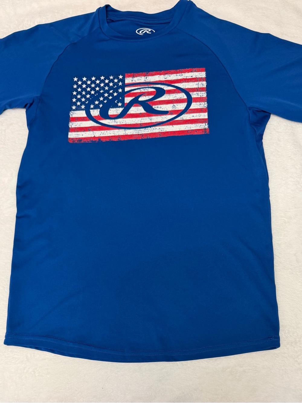 Rawlings Royal Blue Short Sleeve Performance Tee with American Flag Graphic